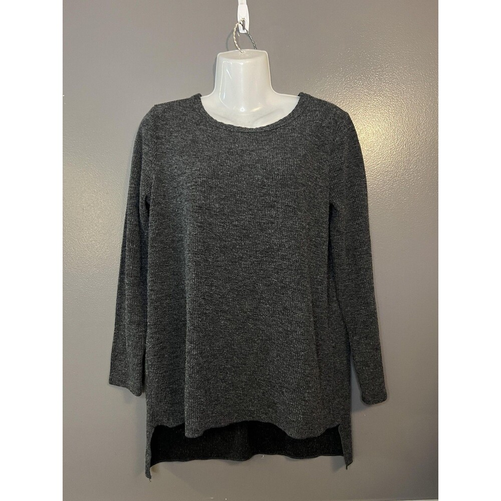Clara Sunwoo Sweater Womens XS Gray Tunic High Low Hem Knit Stretch Made USA